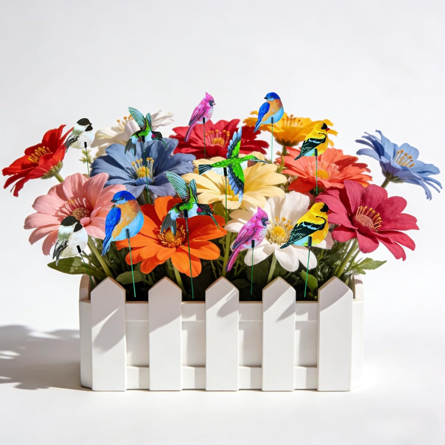 24PCS Bird Garden Stakes Decoration, 2D Flat Vibrant Bird Yard Decoration, Durable Weather Resistant Spring Garden Decorations for Crafts Outdoor Wall Patio Plant Yard Decor