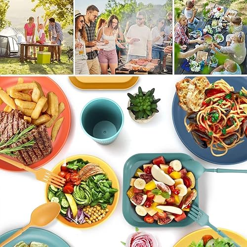 Miniatura 4 de Wheat Straw Dinnerware Sets (48Pcs) Reusable Dishware Sets with Plates, Cups, Knives, Forks and Spoons,Lightweight Camping Dishes,Dishwasher