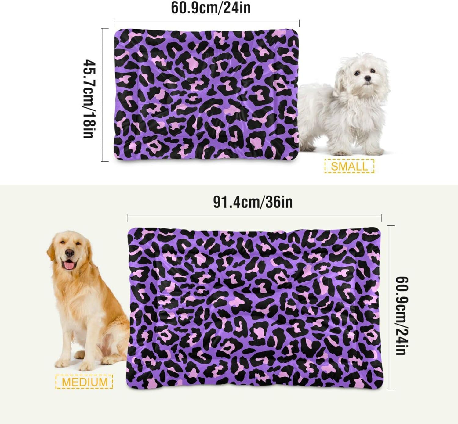 review Neon Purple Pink Leopard Print Dog Bed Cat Bed Soft Washable Pet Crate Mat Non Slip Comfortable Dog Kennel Crate Mat for Indoor Small Medium Large Dogs, 24 x 36 Inch