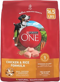 Purina ONE Chicken & Rice Dry Dog Food 16.5 lb Bag - Real Chicken #1, Prebiotic Fiber, Muscle & Immune Support