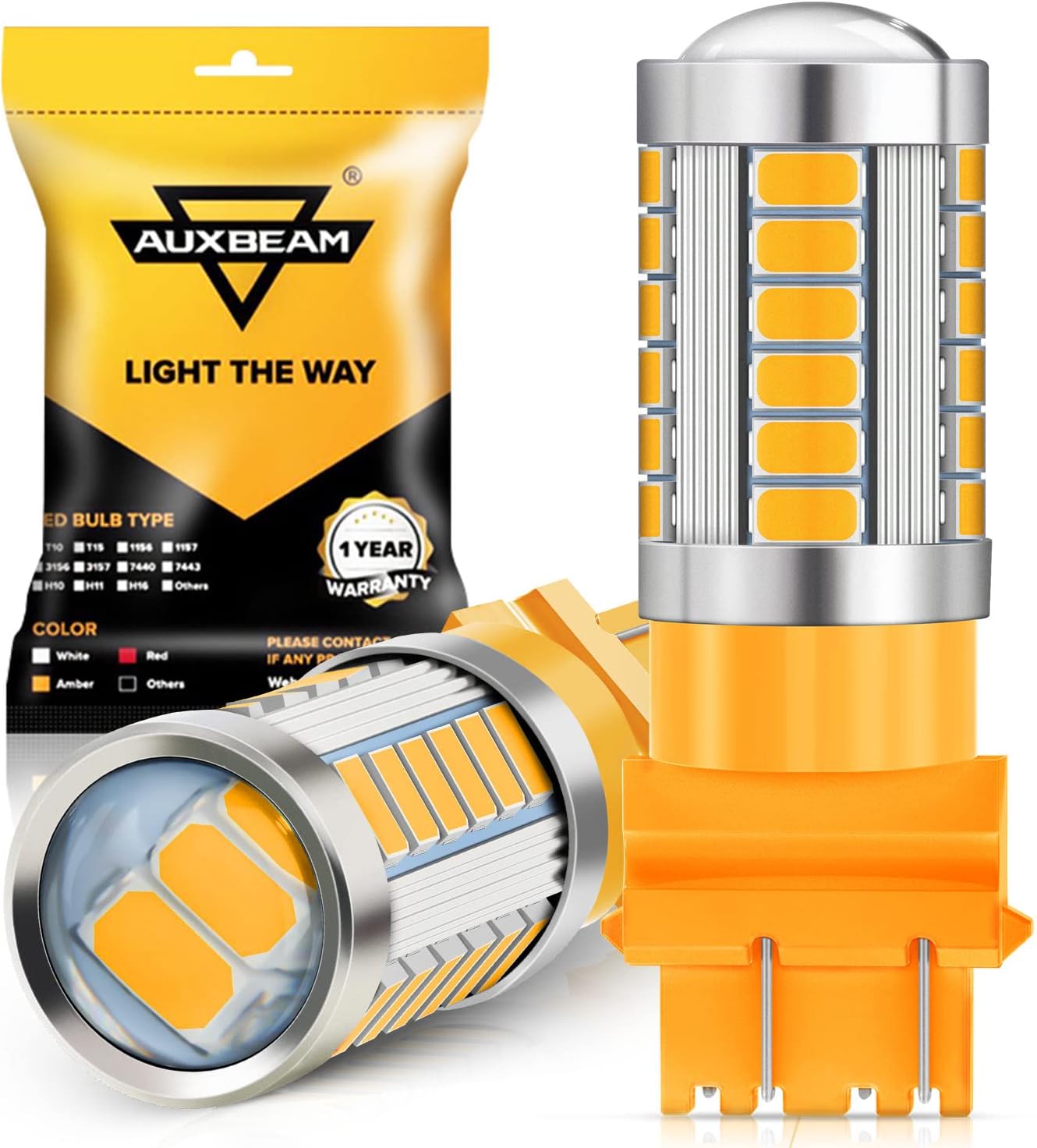 Auxbeam 3157 LED Bulbs Amber Yellow, Super Bright 3156 3057 4157 3457 4057 4114 Replacement Bulbs for Front Rear Turn Signal Light Blinker DRL Marker Parking Lights, Pack of 2 (May Need Resistors)