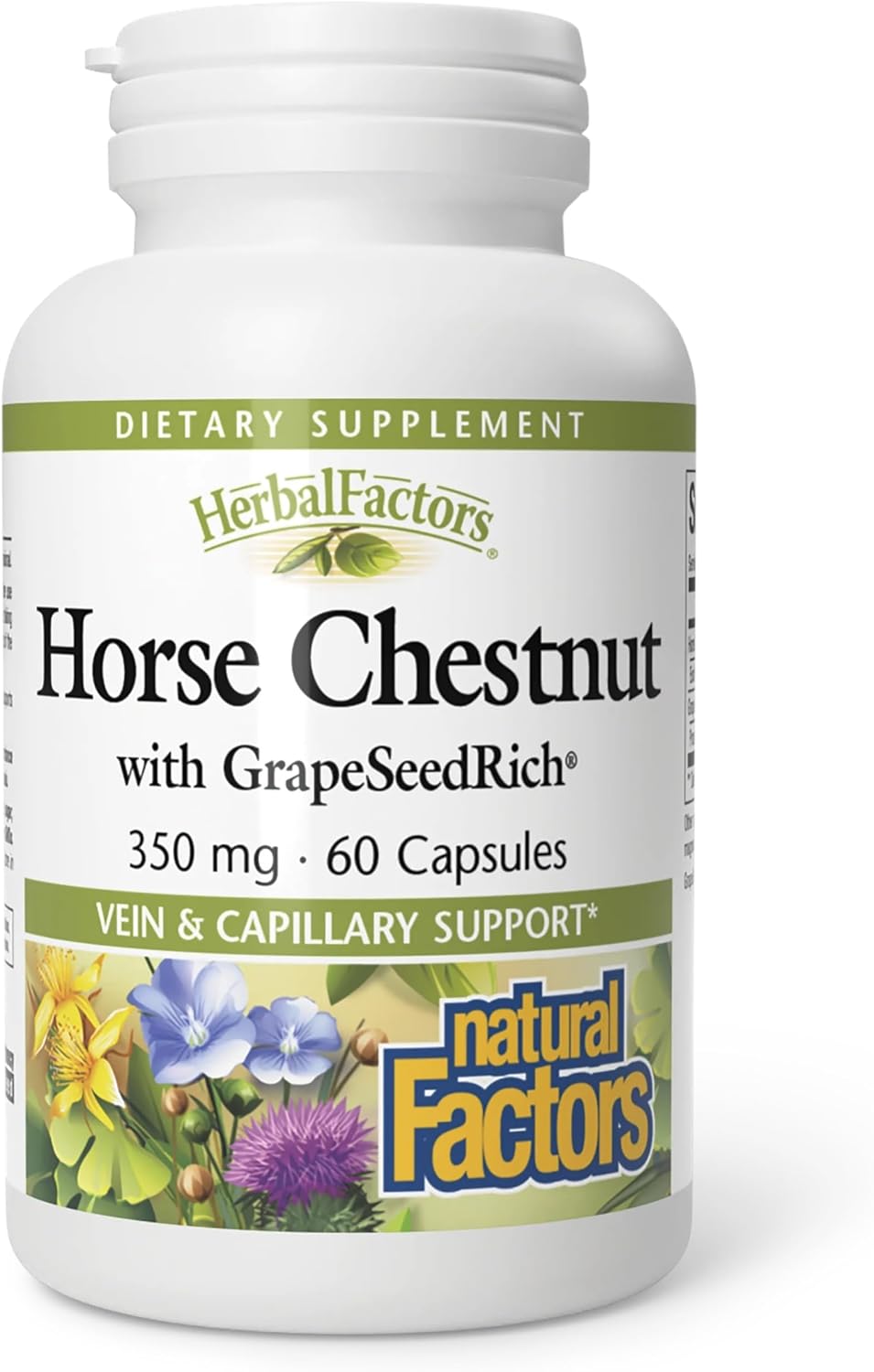 HerbalFactors by Natural Factors, Horse Chestnut, Antioxidant Support for a Healthy Circulatory System and Veins with GrapeSeedRich, 60 capsules (60 servings)