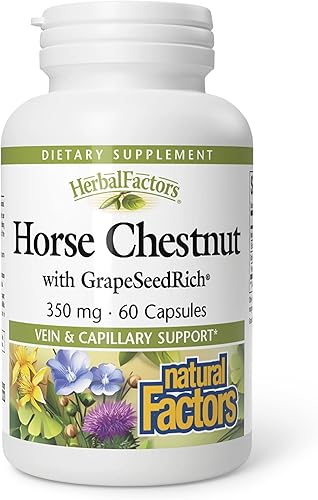 HerbalFactors by Natural Factors, Castaño de Indias, Apoyo Antioxidante para un Sistema Circulatorio Saludable y Venas con GrapeSeedRich, 60