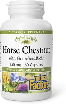 HerbalFactors by Natural Factors, Horse Chestnut, Antioxidant Support for a Healthy Circulatory System and Veins with GrapeSeedRich, 60 capsules 60 servings