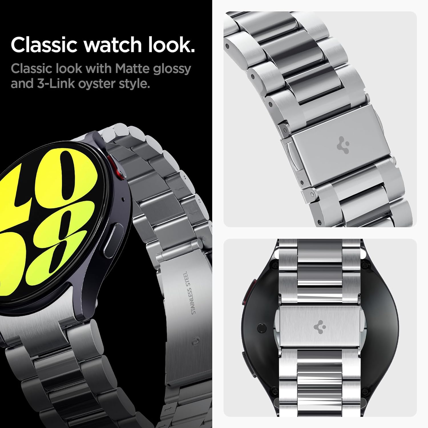 Spigen Modern Fit 316L Designed For Samsung Galaxy Watch 7 40mm, 6 44mm, 6 Classic 47/43mm Band - Silver - Image 5