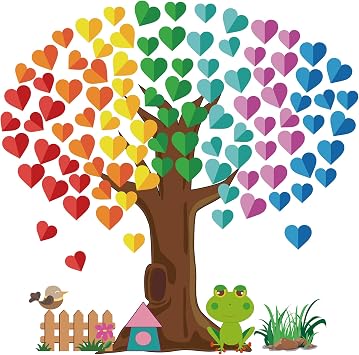 Vcekract Classroom Tree Bulletin Board Decorations, Hearts Bulletin Board Tree Cutouts Set, Welcome Classroom Bulletin Tree Wall Decors for Nursery Elementary School Teacher Chalkboard Supplies