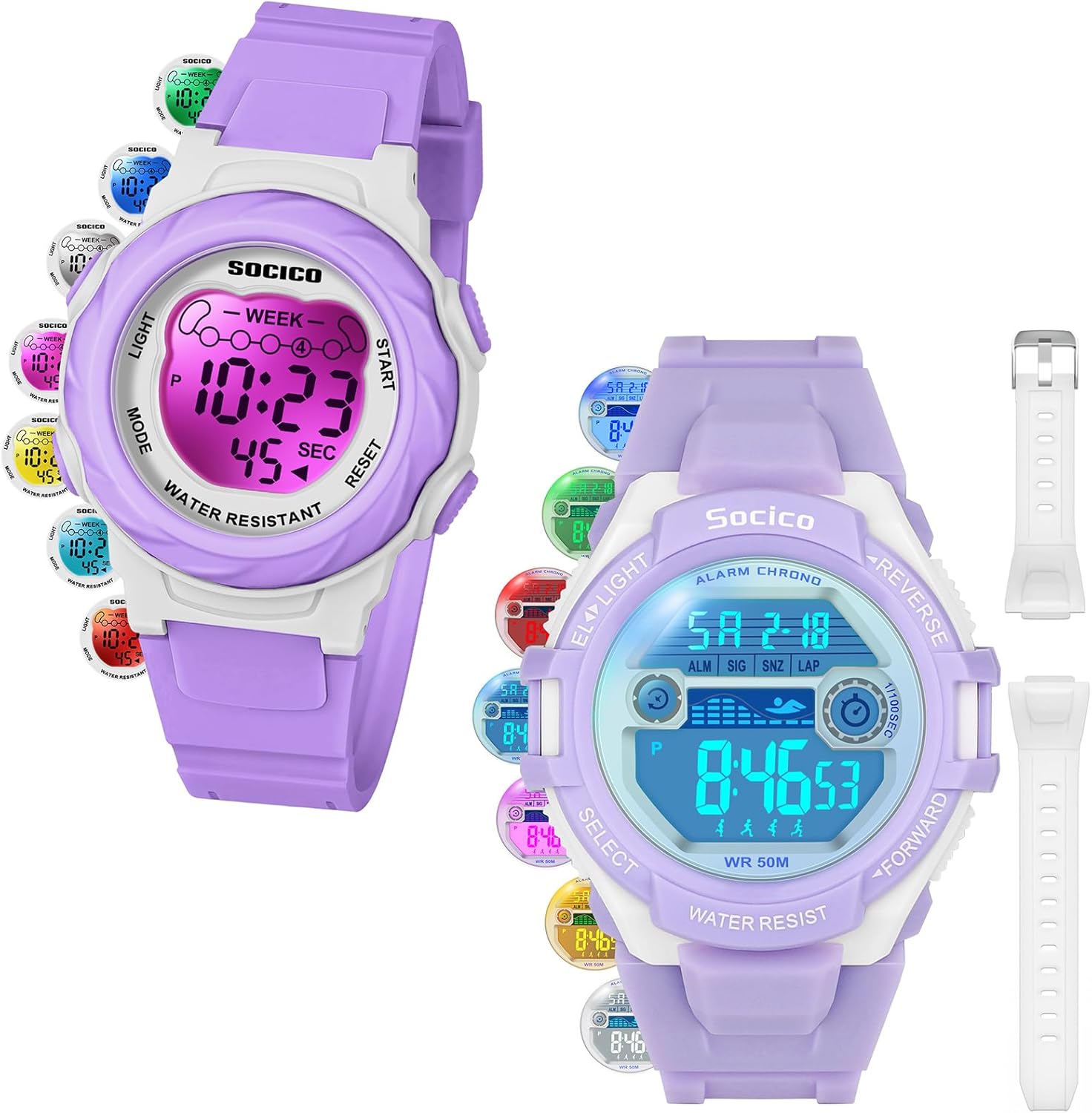SOCICO Kids Digital Watches for Boys Teen Girls, 7 Color Lights Waterproof Sports Watch for Kids with Stopwatch Alarm, Great Present for Girls Ages 5-18 Teenagers