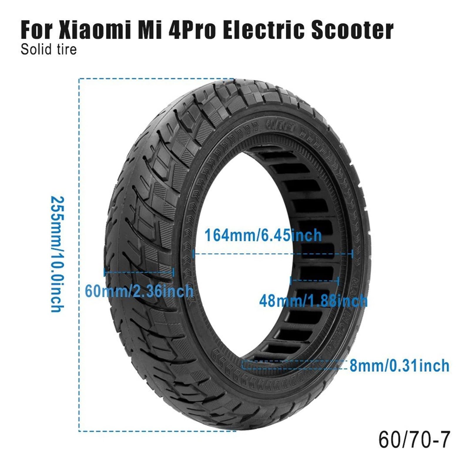Neumático sólido for patinete eléctrico, Compatible With Xiaomi, 4 Pro de 10 pulgadas, con diseño de panal, 60/70-7.0, todoterreno, sin cámara. rueda de scooter de goma maciza