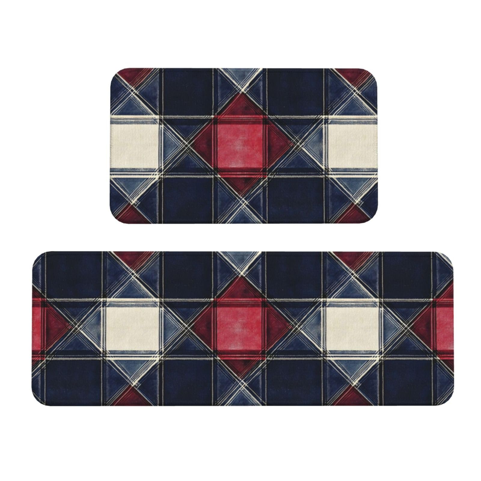 GVYGVY Antifatigue Kitchen Mats for Floor 2 Piece - Classic Red and Blue Plaid Print Kitchen Rugs Washable, Non Slip Runner Rug Standing Mat for Office/Bathroom/Laundry/Home Decor and Accessories