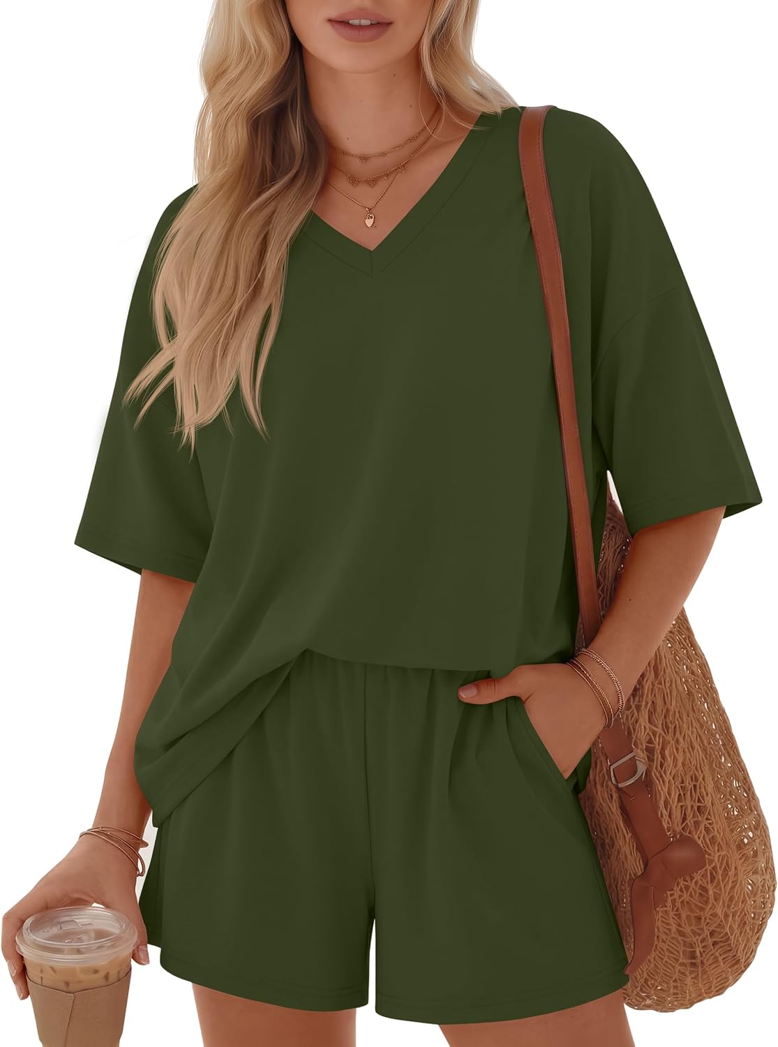 2 Piece Short Sets for Women Summer Oversized Outfits Lounge Casual Pajama Vacation Airport Workout Matching Sets