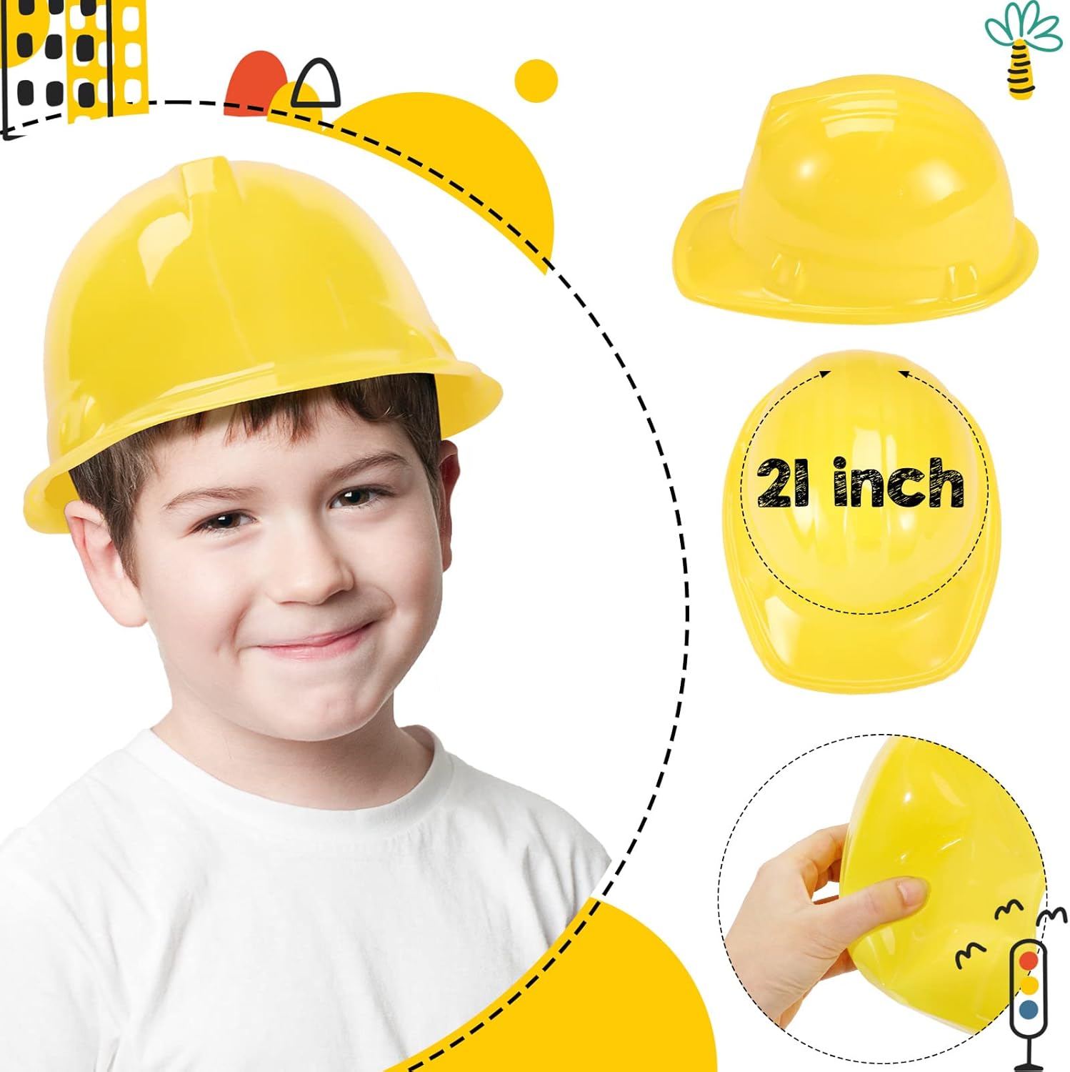 Hillban 48 Pcs Kids Construction Worker Costumes Includes 24 Pcs Construction Vests and Hats for Kids Birthday Party Halloween Worker Costume Cosplay Favor Decoration - Image 3