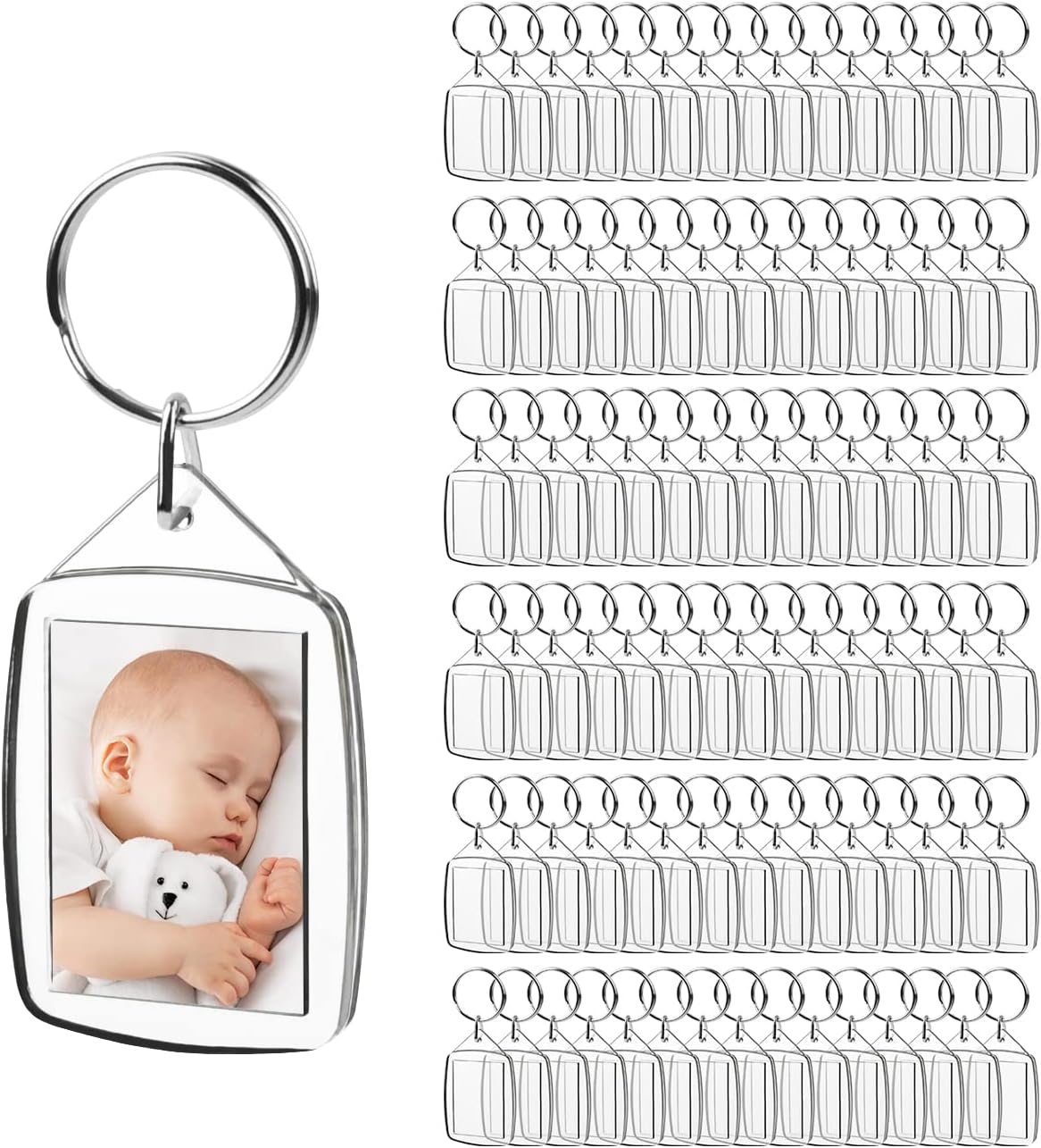 NA Blank Photo Insert Keychains (100 Pack),Translucent Clear Acrylic