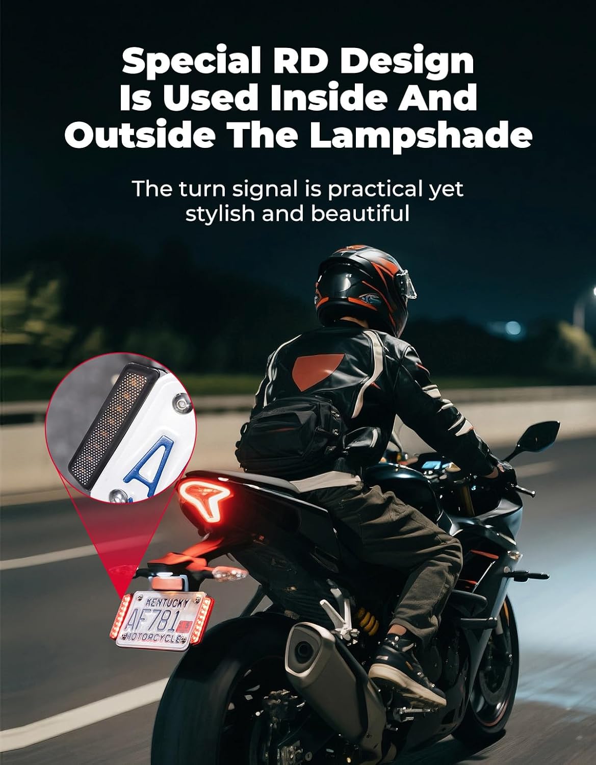 KEMIMOTO Universal Motorcycle Brake Light with Turn Signals 12V Compact Dual Color Dirt Motorcycle Tail Light License Plate Indicator Light Waterproof, Black