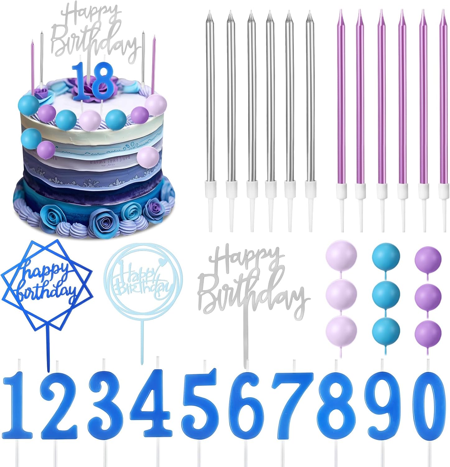 Yerliker 34 Pcs Happy Birthday Cake Toppers Decorations Birthday Candles DIY Cake Decor for Men Women Wedding Anniversary(Gold)