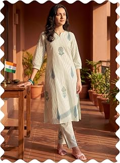 INDO ERA Women's Pure Cotton Floral Printed Straight Kurta & Pant Set (IERTF10907) Price In India