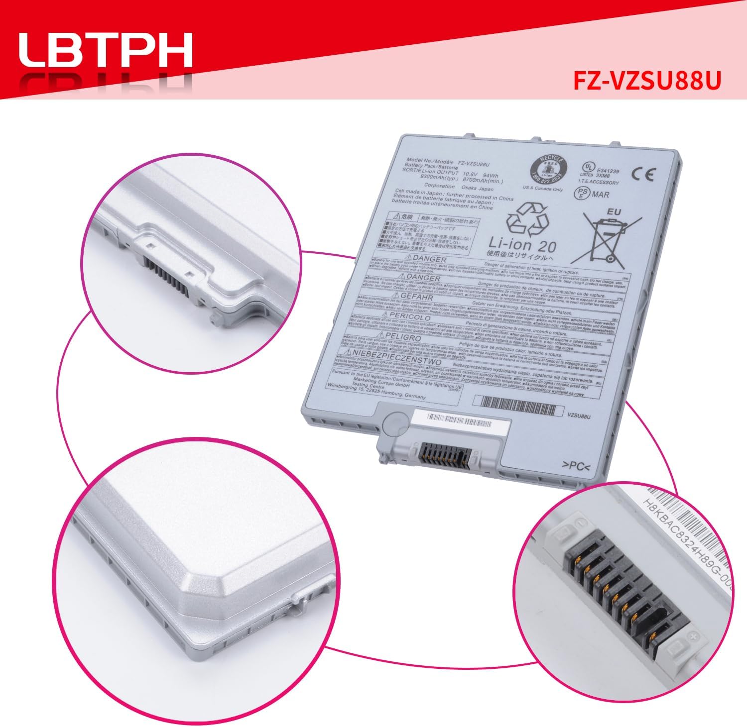 94Wh FZ-VZSU88U Tablet Replacement Battery For Panasonic Toughpad FZ-G1 MK1 MK2 MK3 MK4 MK5 FZ-G1A FZ-G1B FZ-G1C FZ-G1F FZ-G1J FZ-G1K FZ-G1L FZ-G1M FZ-G1N FZ-G1AABDXER FZ-G1FA3AFCM Series Tablet