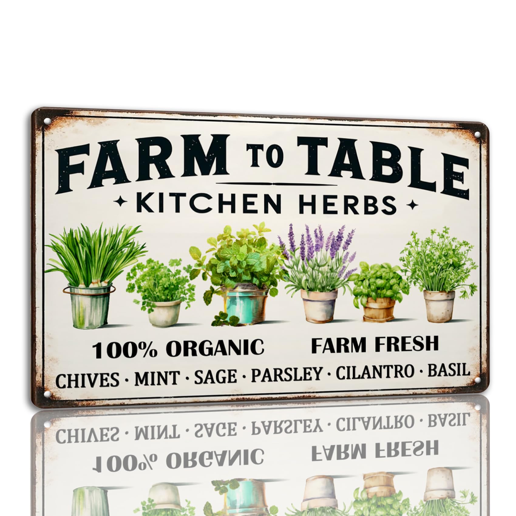 SMAZDFXX Kitchen Herbs Metal Sign Farm To Table Tin Sign Vintage Wall Art Decor For Kitchen Garden Farmhouse 5.5"x8"