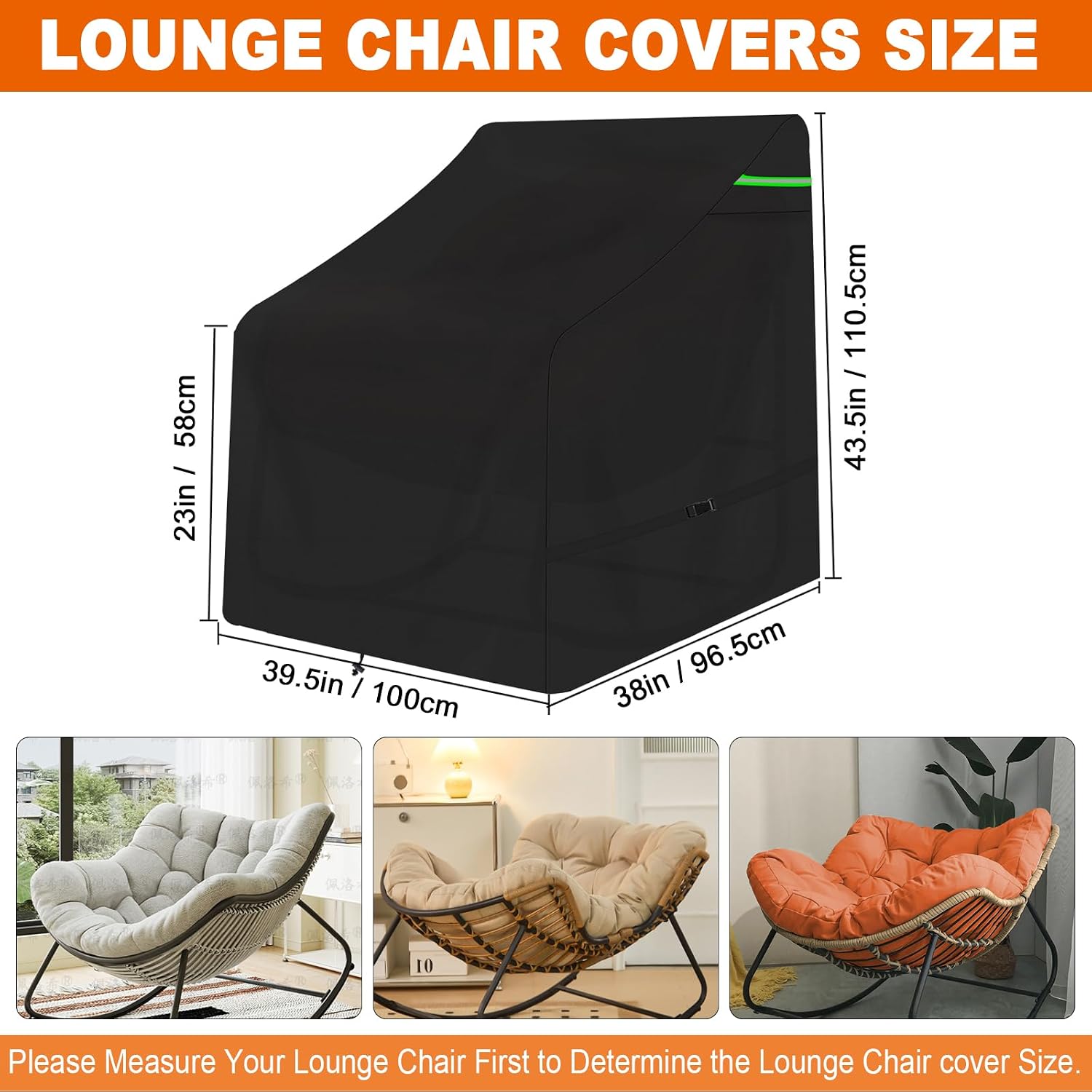 Outdoor Lounge Chair Cover, 600D Heavy Duty Covers for Deep Seat Single Lawn Chair, Waterproof Dustproof,Tear Resistance,Black,39.5 * 38 * 43.5in