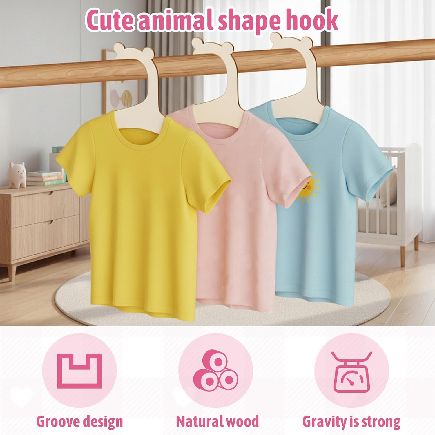 50 Pack Wooden Baby Hangers, Non Slip Wooden Baby Clothes Hangers, 9 Inch Cute Babies Hanger Wood for Nursery Kids Toddlers Children Infant for Closet Coat Pants Clothing Storage