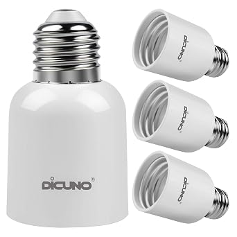 DiCUNO E26 to E39 Socket Adapter, Medium E26 to Mogul E39 Screw Base Light Bulb Socket Converter, Maximum 300W, 165C Heat Resistant, Pack of 4