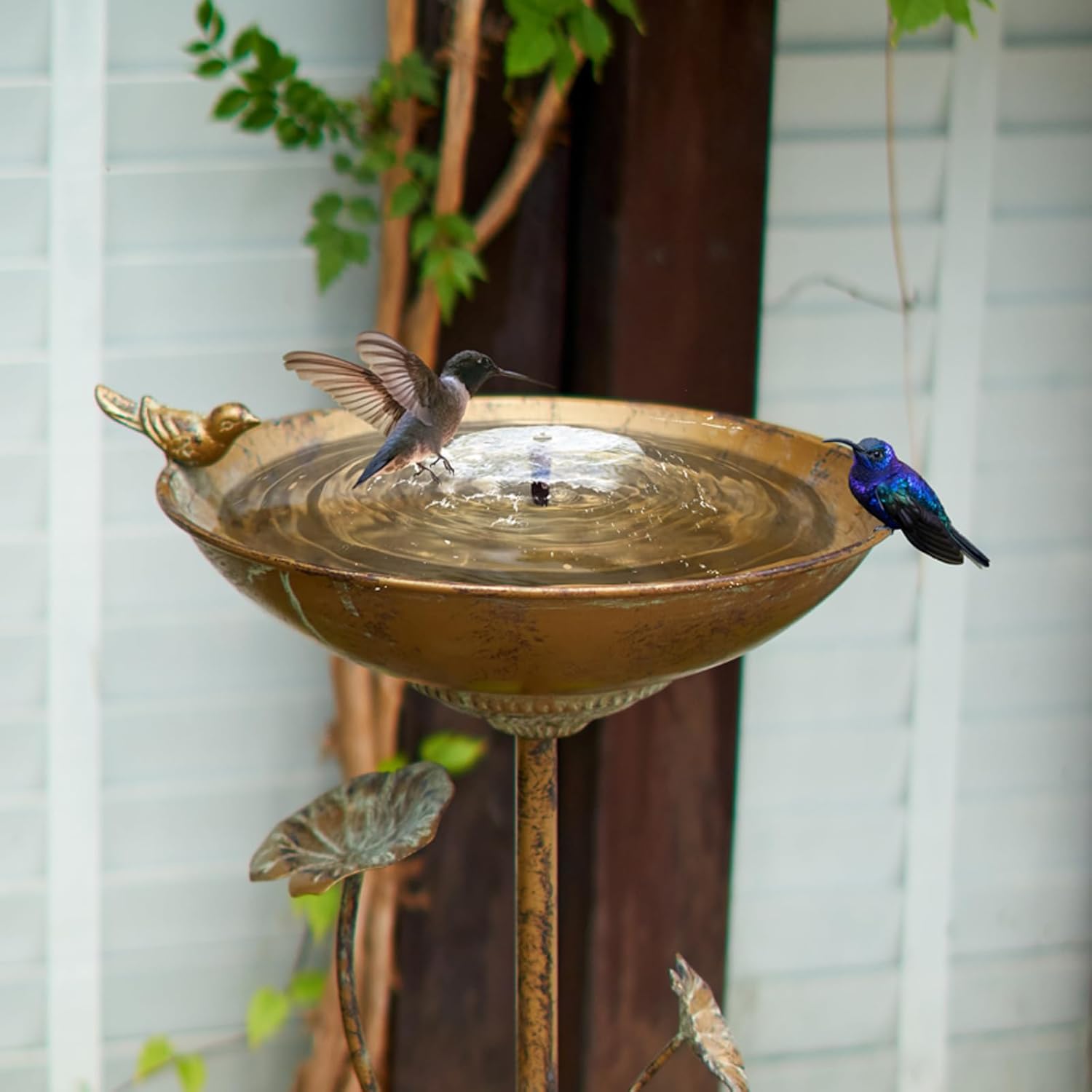 Diam 11.4" W x 28.5" H Cast Iron Pedestal Bird Bath, Bird Baths for Outdoors,Vintage Metal Bird Bath Garden Yard Decoration - Image 3