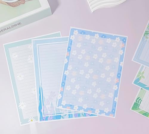 Miniatura 5 de 60 papeles de papelería a rayas, papel de papelería para escribir cartas, notas, invitaciones, papeles de escritura florales con líneas, 6 estilos