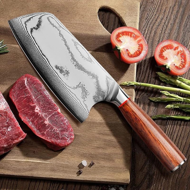 Meat Cleaver,Cleaver Knife 7 Inch Slicing Knife Wood Handle 10Cr15CoMoV 67 Layers Damascus Steel Sharp Chefs Cleaver Meat Vegetables Kitchen Knives Cooking Tools