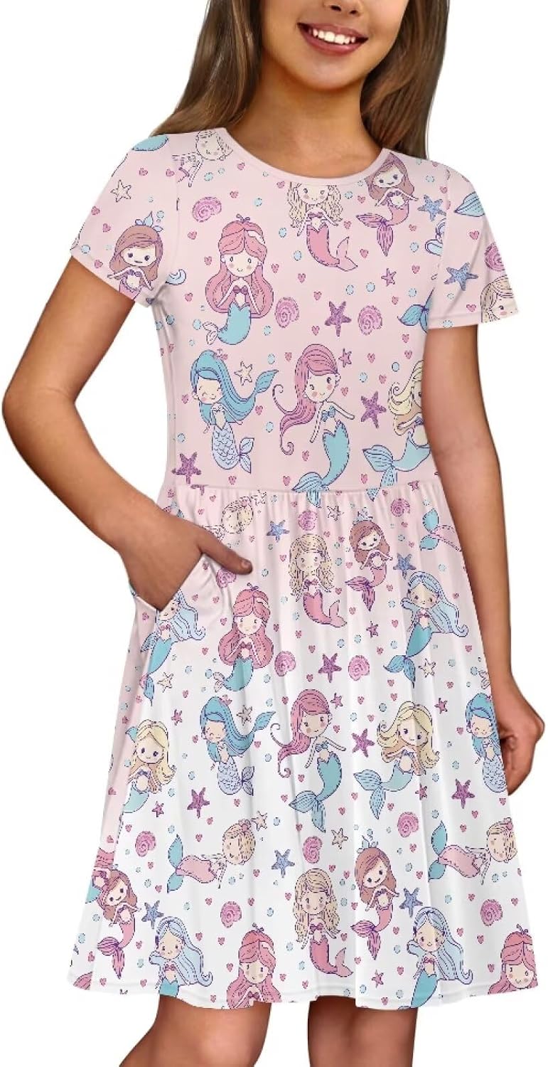 Cute Short Sleeve Summer Dresses for Girls 2-14