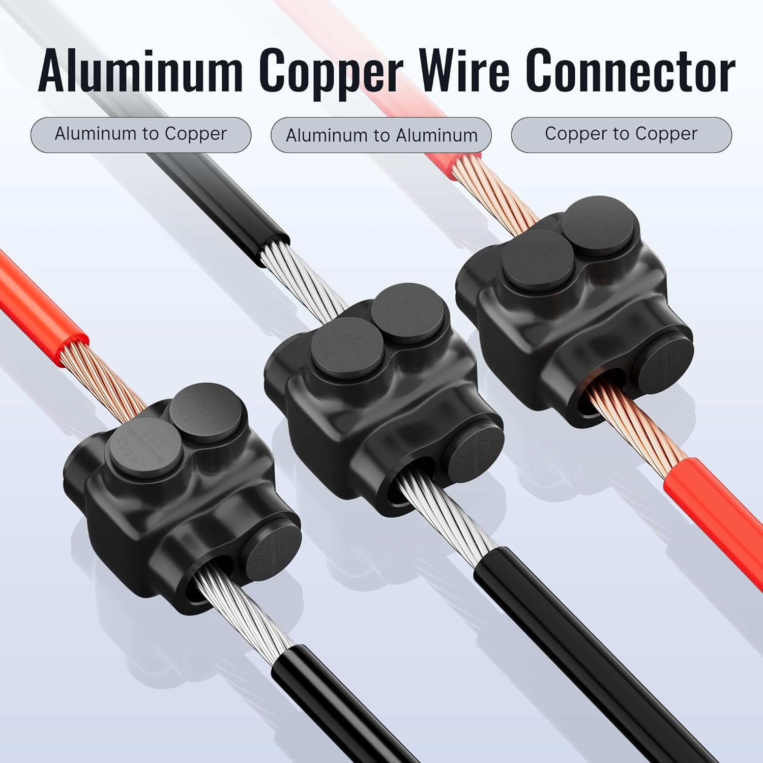 RVBOATPAT Aluminum to Copper Wire Connectors 250MCM-6 AWG 2 Port Aluminum Copper Splice 5/16" Slotted Allen Hex Dual Entry Electrical Power Connector