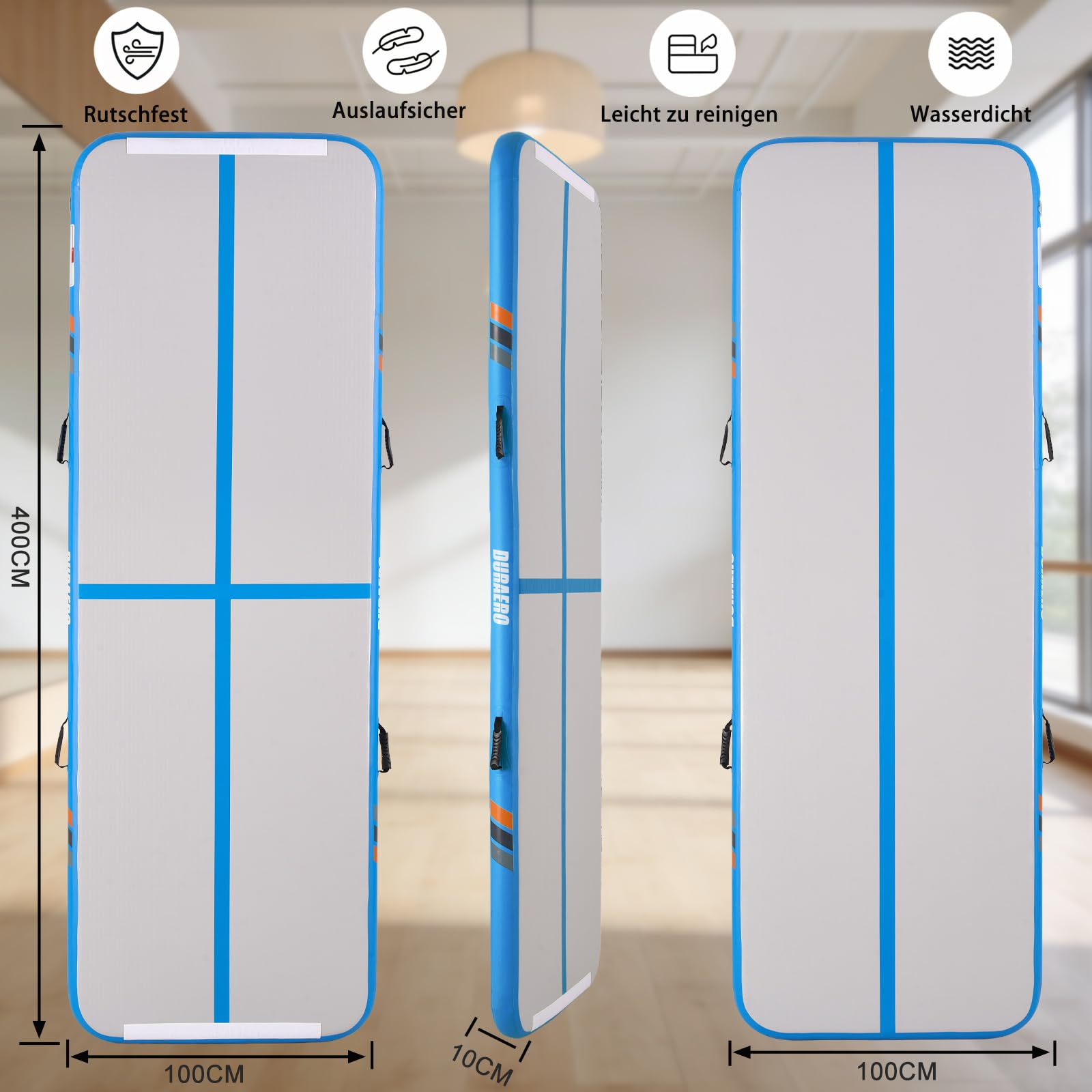 tappetino da ginnastica gonfiabile 3M/4M, Ginnastica Artistica 10 cm con per acrobazie, allenamento e yoga con pompa