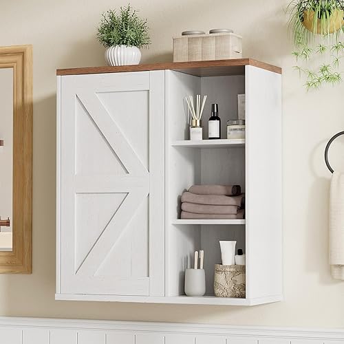 Miniatura 14 de Gabinete de pared para baño estriado, pequeño gabinete de medicinas con puertas y estantes ajustables, gabinete de almacenamiento para pared de