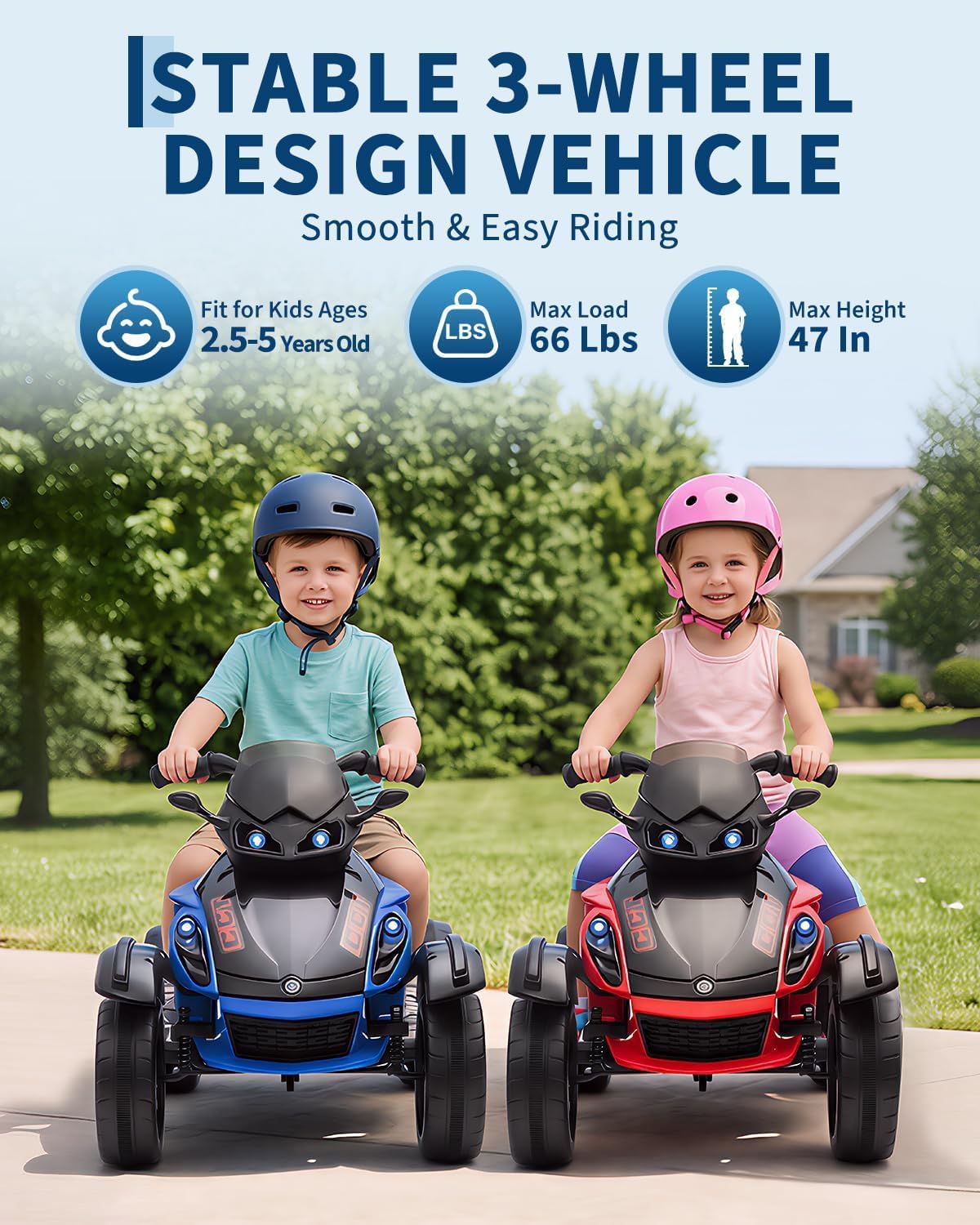 Garvee 12V Elektro Kinderquad Mit 2 x 45W Motoren, Kinder Elektro Quad Mit LED-Lichtern, Musik, Langsamanlauf, Batteriebetriebenes Kinderfahrzeug Für Jungen & Mädchen Von 3–8 Jahren