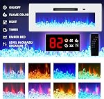 Jocisland Floating Fireplace TV Stand, Wall Mounted Mirrored Entertainment Center with 40" Electric Fireplace, Modern LED Lights Media Console for TVs Up to 90", White