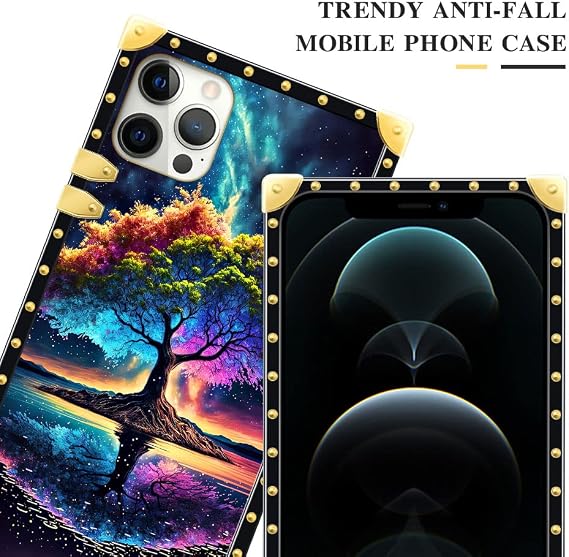 DAIZAG iPhone 12 Pro Max対応 ケース ライフツリー エネルギー スマホケース ゴールデン スクエア 耐衝撃 スマホケース カバー ギフト Apple iPhone 12 Pro Max用