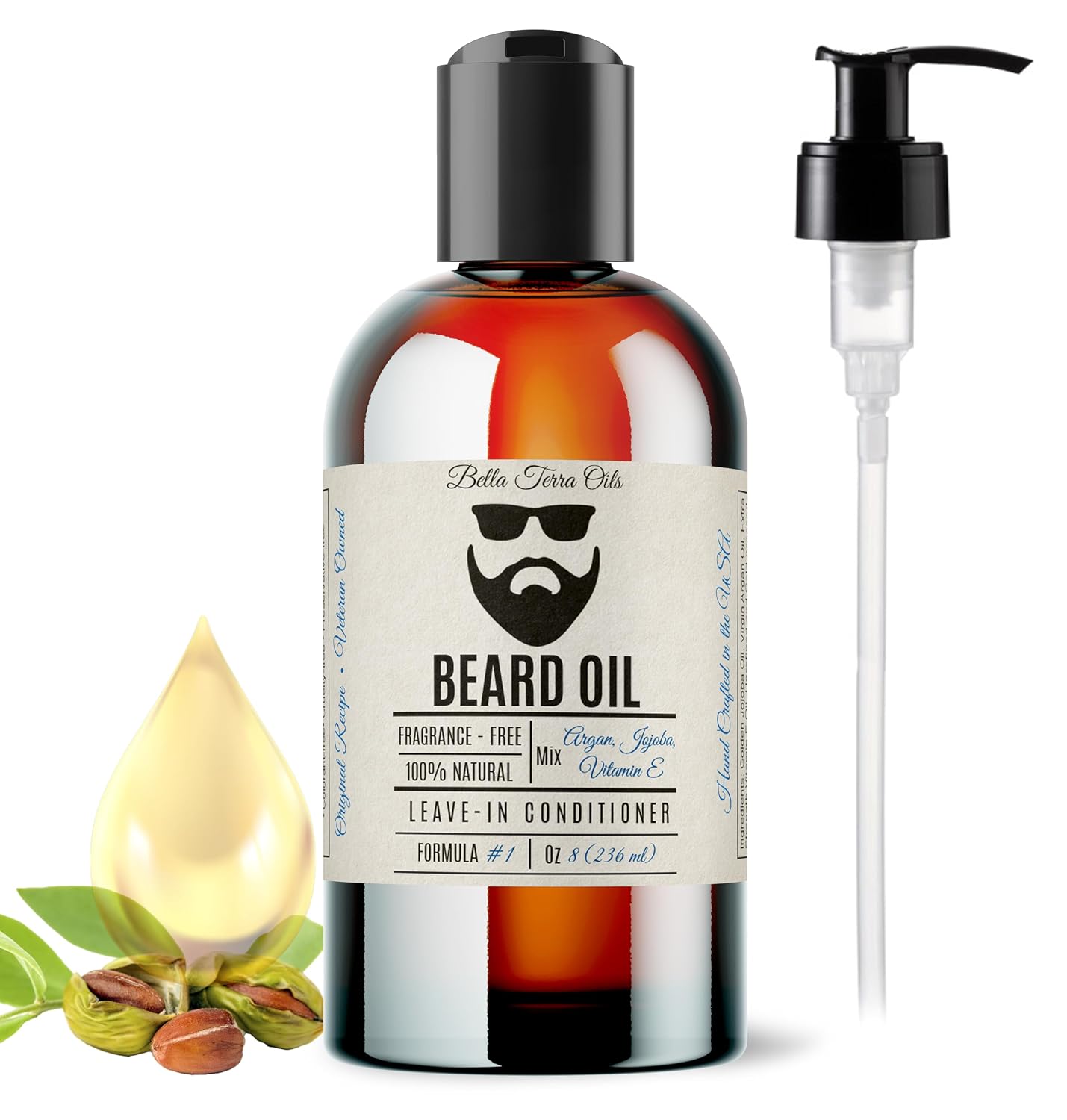 Bella Terra Oils - Beard Oil 8oz - A Luxurious Blend of Natural Natural Vitamin E, Natural Jojoba & Argan Oils, The Ultimate Beard Softener, Vintage Elegance in Every Drop
