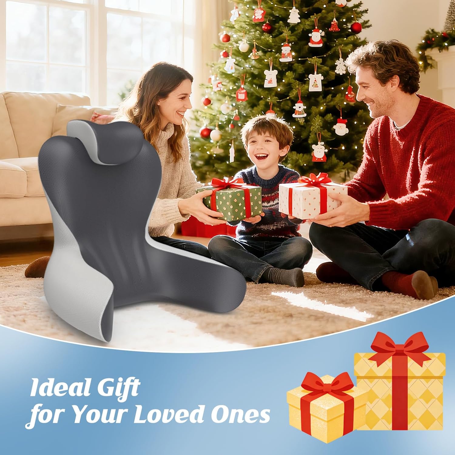 Reading Pillow for Sitting in Bed, 22”H Bed Rest Pillows with Arms, Back Pillows for Sitting Up, Ergonomic Lumbar Support Cushion for Reclining, Gaming, Work, Resting, Watching TV, (Grey&Darkgrey)