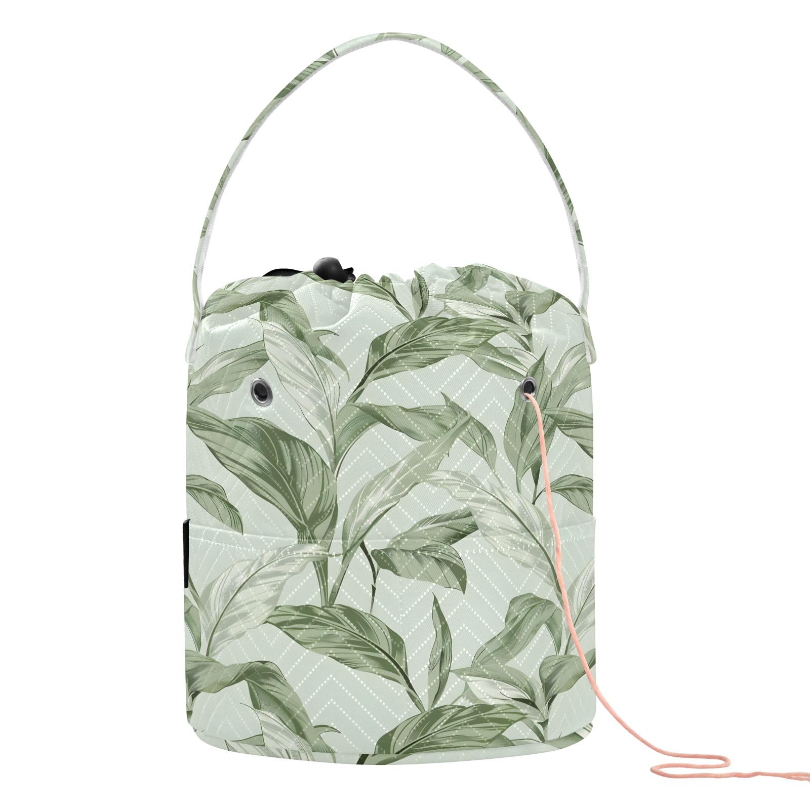 Yarn Storage Bag Small Crochet Bag Knitting Bag Organizer Light Green Leaves Yarn Bags for Crocheting Basket