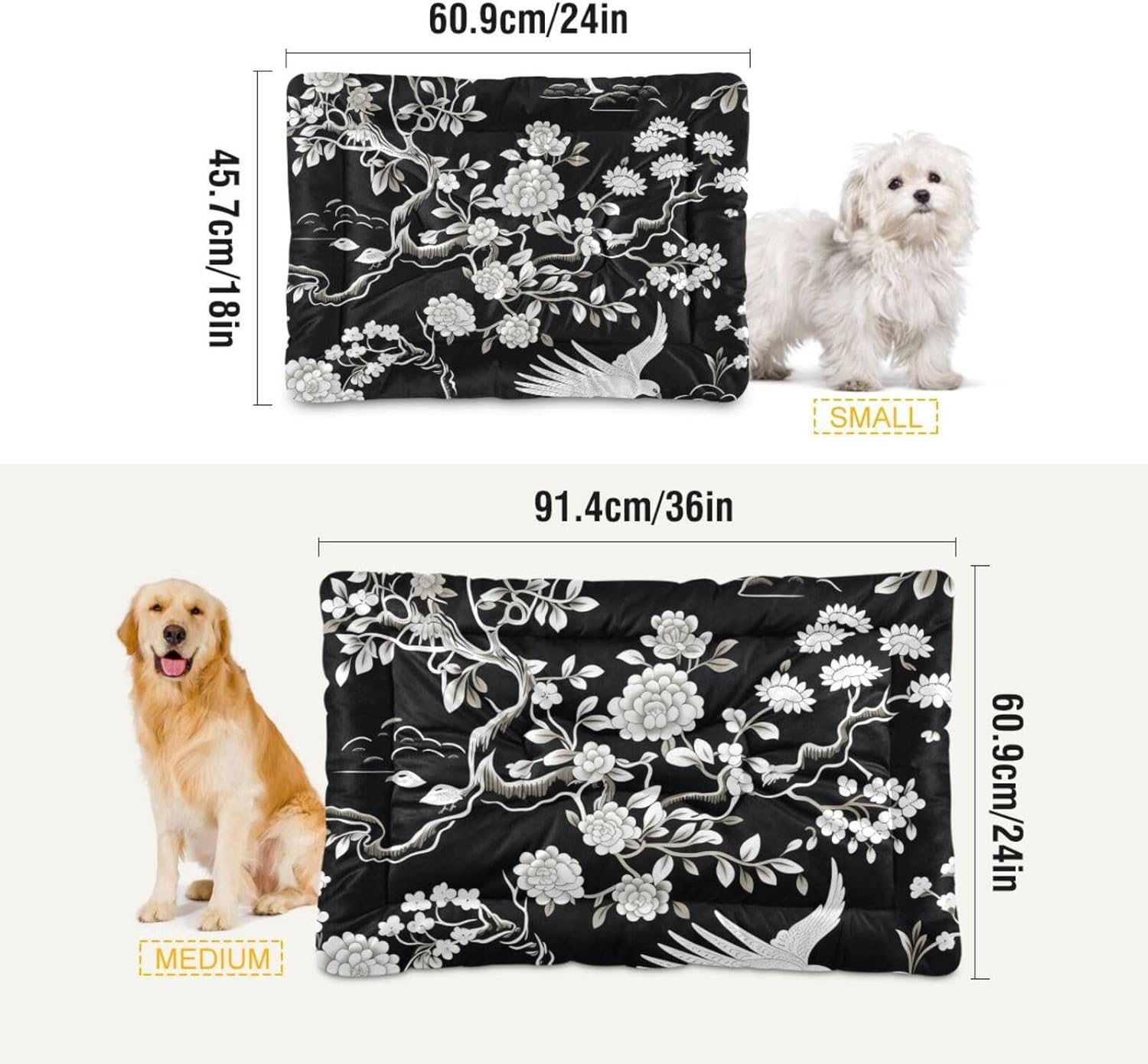 review Bird-Flowered-Tree Warm Dog Bed Mat, Dog Crate Pad for Medium Dogs, Machine Washable Portable and Soft Pet Bed Mat, Anti-Slip 36 x 24 inch