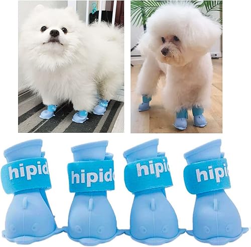 Miniatura 7 de 4 botas impermeables para perro, zapatos para perro para nieve y lluvia, peluche de Pomerania, bichón y cachorro (azul, S)