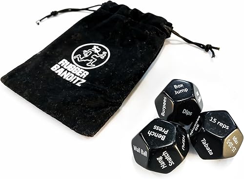Rubberbanditz - Dados de fitness para ejercicio y entrenamientos | Tres atractivos dados de entrenamiento de cuerpo completo de 12 lados | Ideal