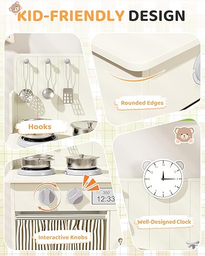 Miniatura 4 de MAMIZO Juego de cocina para niños con amplio almacenamiento, cocina interactiva con cocina de gas simulada, perillas de clic, fregadero, grifo, 6