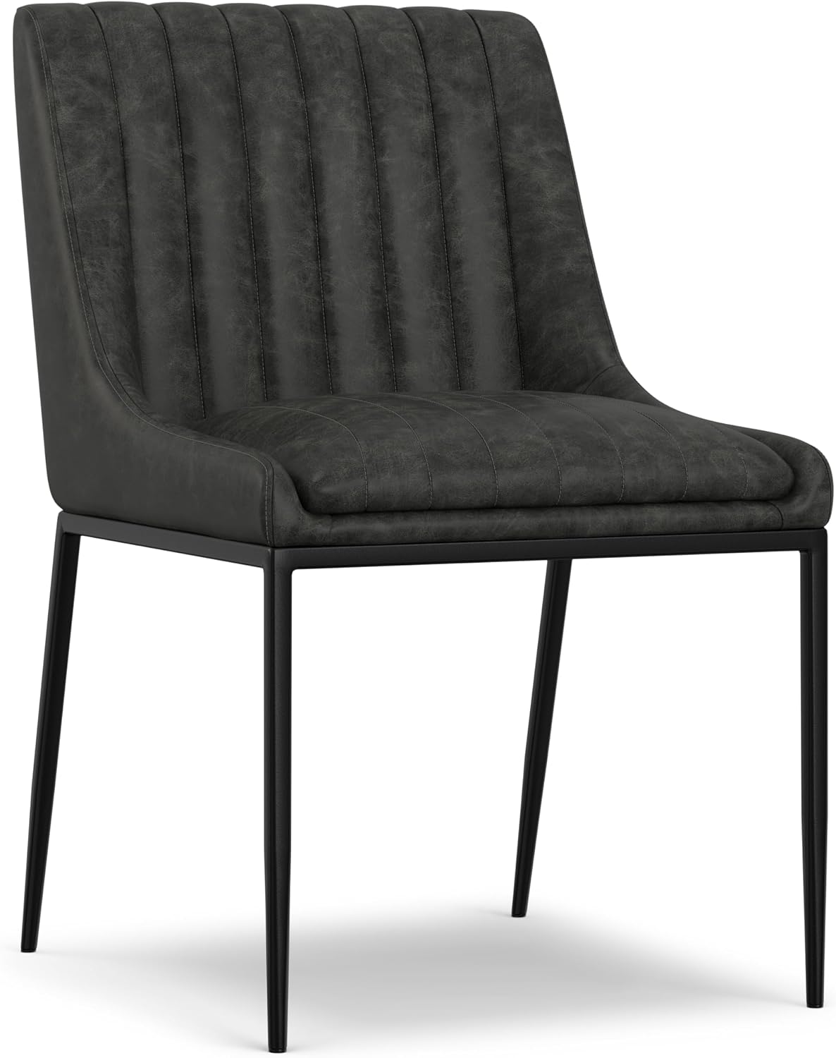 SIMPLIHOME Melody Dining Chairs - Upholstered Black Metal Frame and Vegan Faux Leather Chair Set in Distressed Slate Grey, Modern Dining Room Seating with Padded Seat and Low Curved Back (Set of 2)