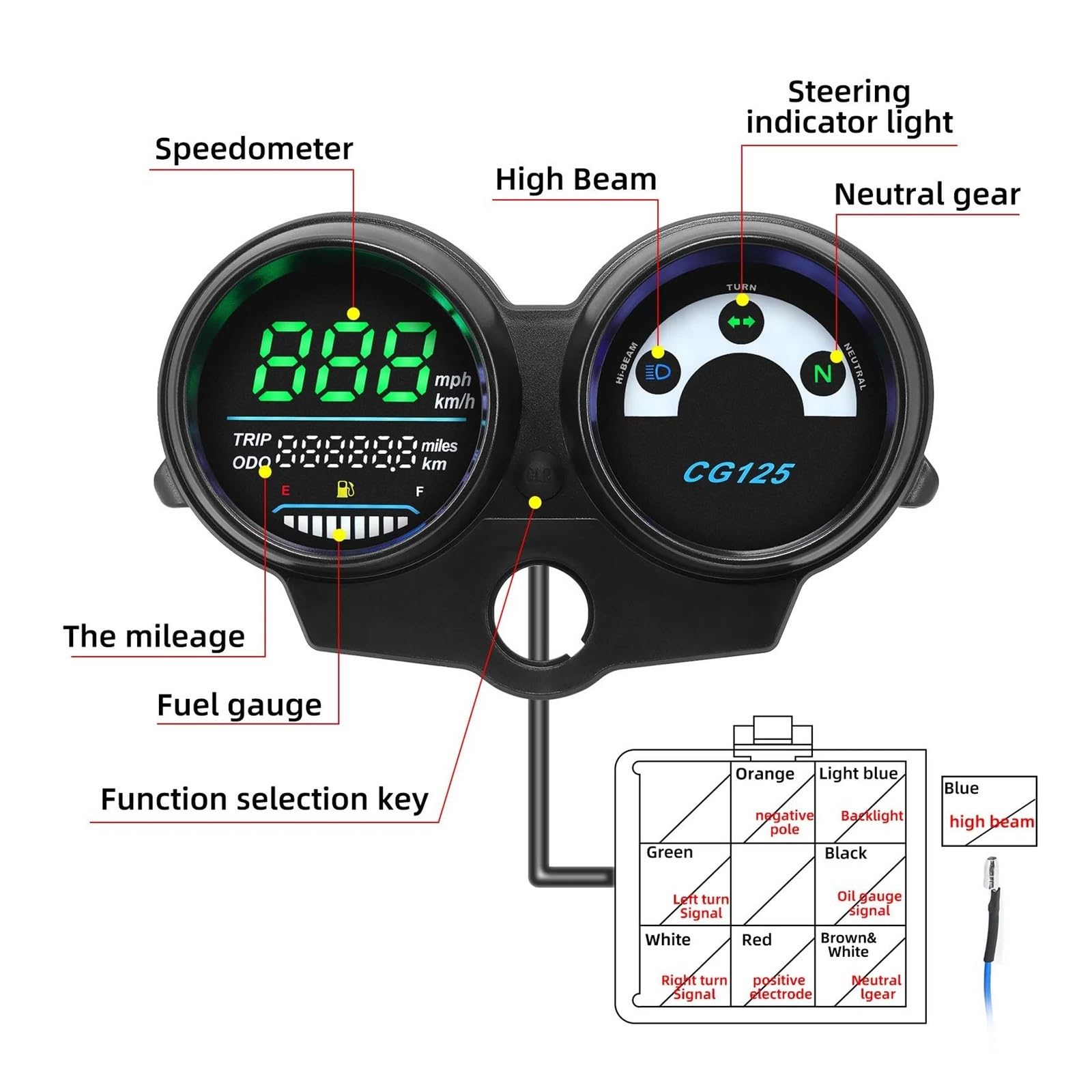 Compteur de vitesse moto pour CG125 2000 à 2008 ventilateur 125 Titan, odomètre, jauge niveau carburant
