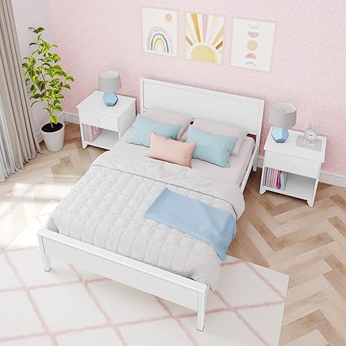 Miniatura 6 de Max & Lily Cama Full, Marco de Cama Full de Madera Maciza con Cabecera de Panel, Cama Full para Niños con Soporte de Listones de Madera, No Necesita
