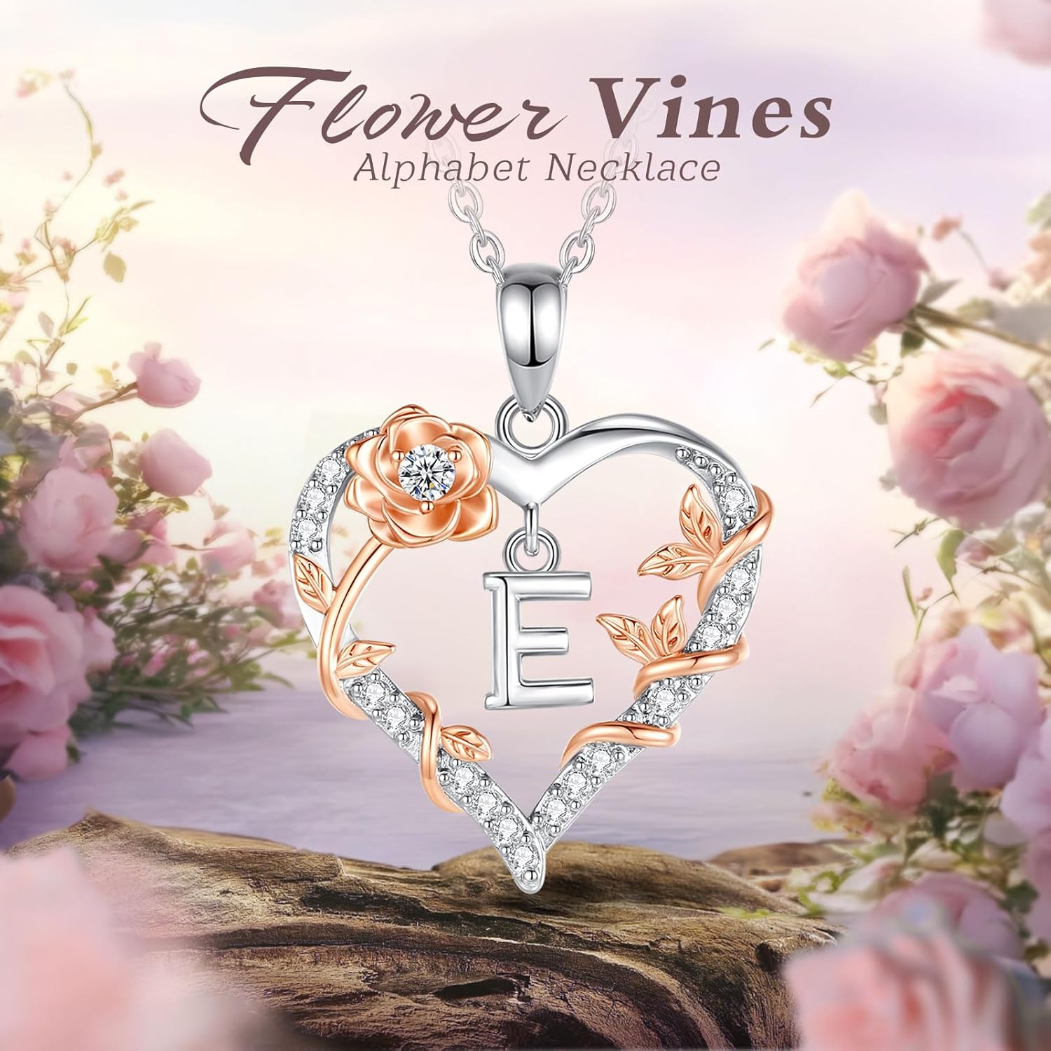 EUDORA Rose Heart Initial Necklace for Women Letter Alphabet Initial Necklaces Copper Rhodium Plated Pendant with Cubic Zirconia, Initials Jewelry Gifts for Women Wife Mother, 18" - Image 9