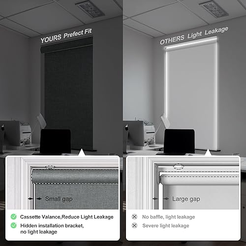 Miniatura 4 de Boolegon Persianas enrollables opacas para ventanas, inalámbricas, tela de lino, persianas enrollables, tela con aislamiento térmico, protección UV,