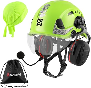 HEARMOR Industrial Helmet for Working at Heights Adult Construction Helmet with Bluetooth Active Hearing Protection Passed EN12492 Certification, EN397 Shock Absorption and Penetration Resistance Test