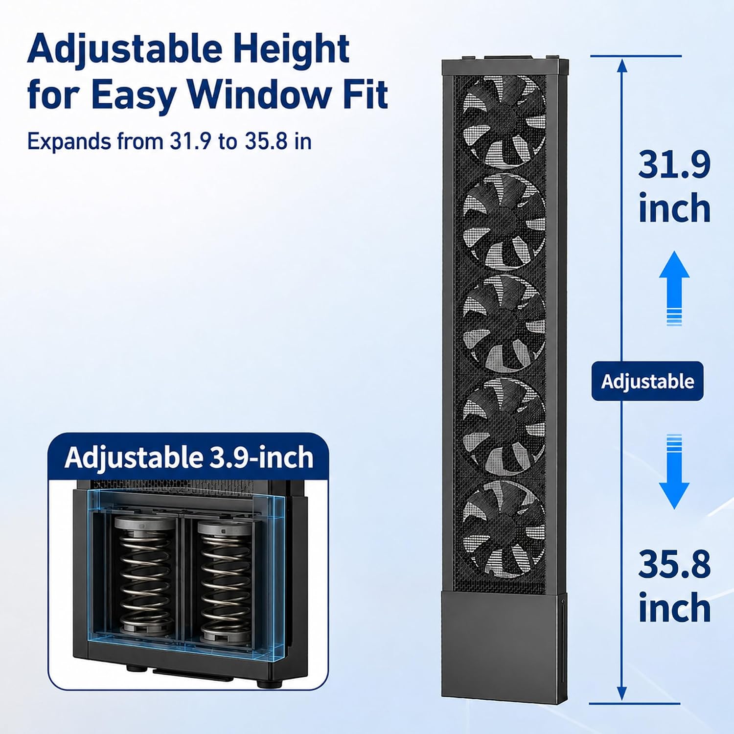Vertical Window Exhaust Fan, Adjustable Height for Sliding Windows | horizontal or vertical use, washable mesh, no-drill, low noise