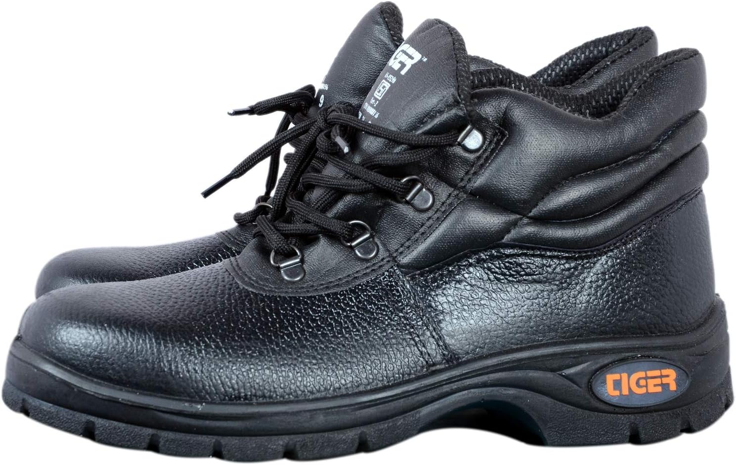 Tiger Men's Leather High Ankle Leopard Steel Toe Safety Shoes (Size 7 UK, Black )