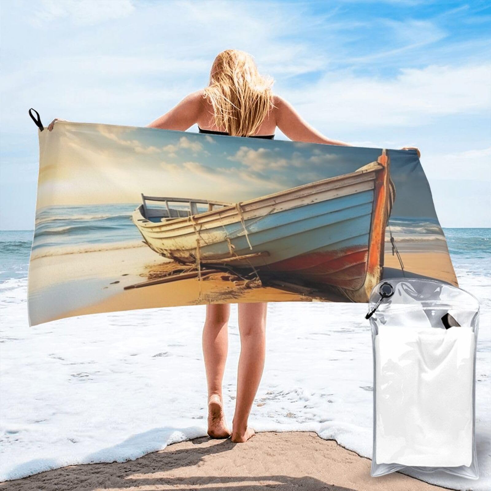 pojknbv Boat On The Beach Print Travel Gym Towel For Beach Camping Hiking Yoga Lightweight Reusable Versatility